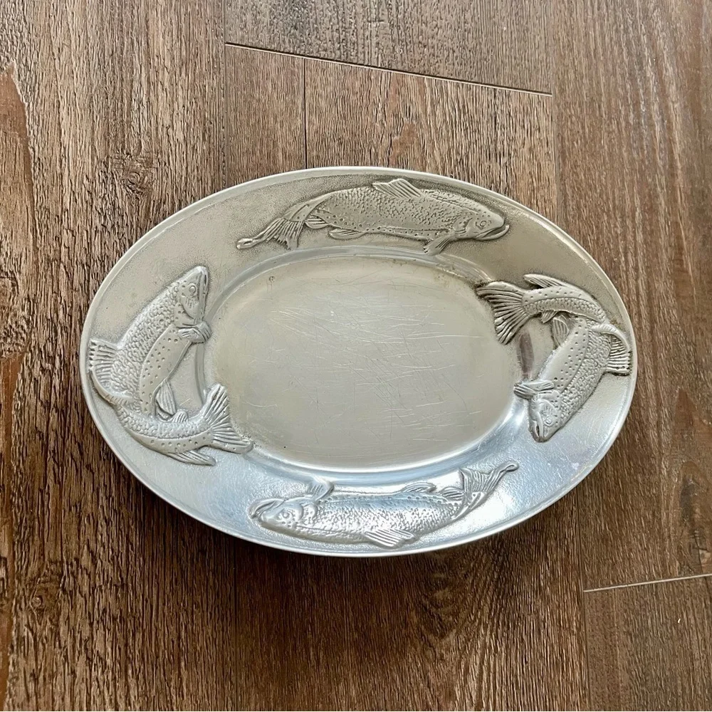 Silver Fish Embossed Oval Platter